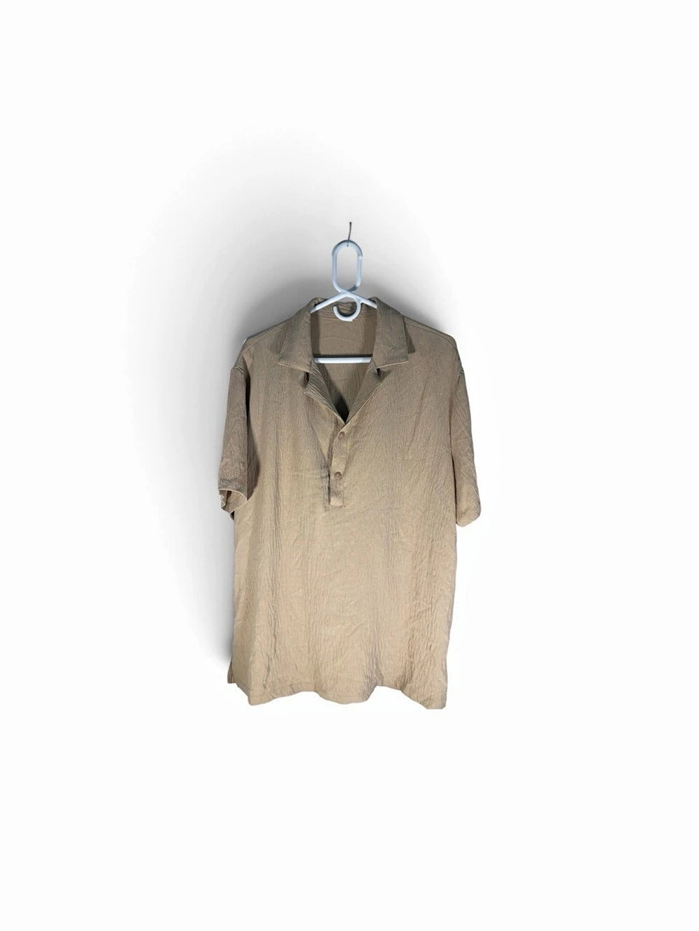 Short Sleeve Button Front Shirt in Beige